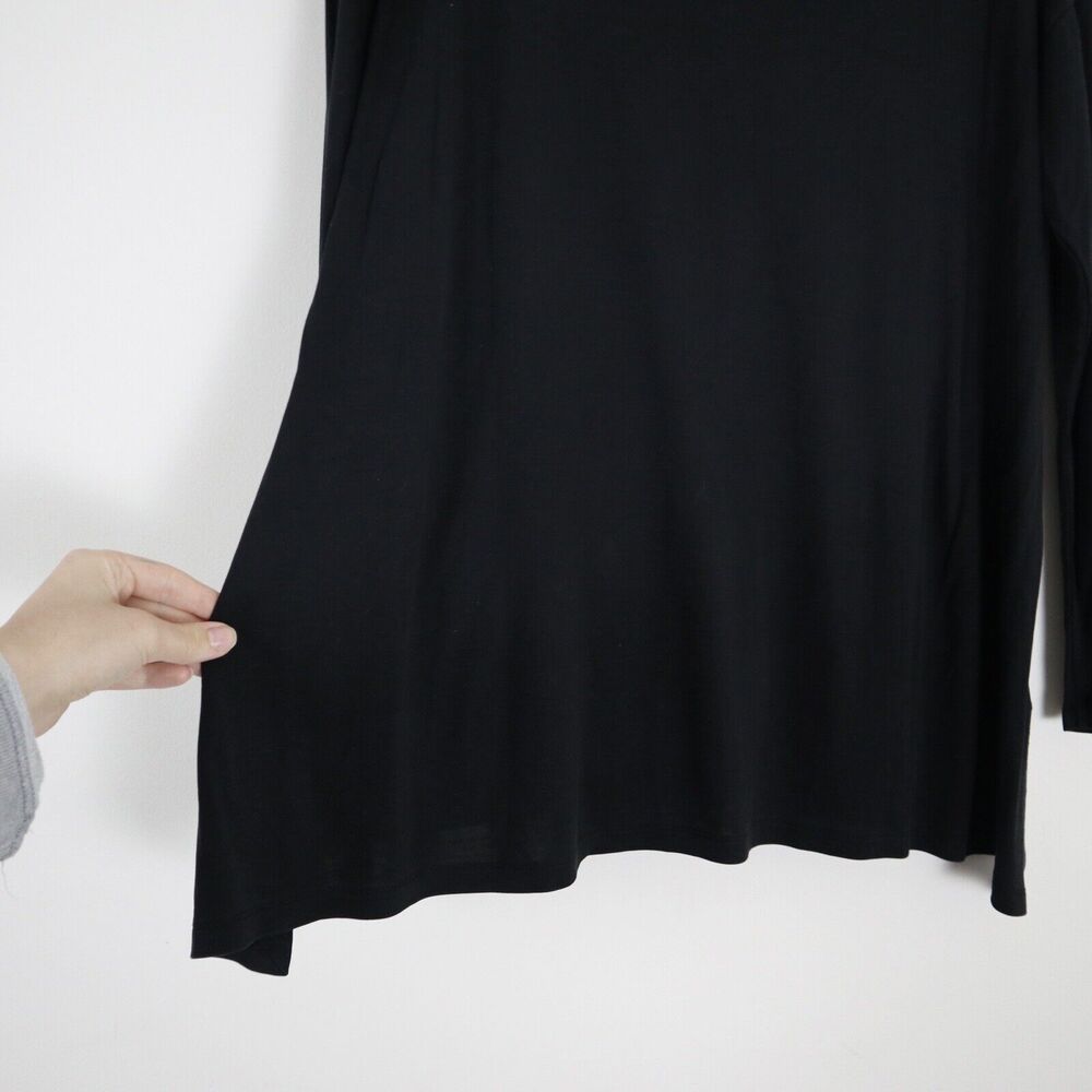 Eileen Fisher Size S Tencel Interlock Ballet Neck Top Slit High Low Hem Black - Picture 12 of 12